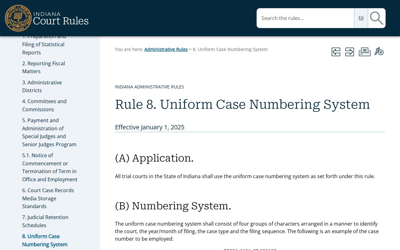 Indiana uniform case numbering rule with Lawrence County identifiers