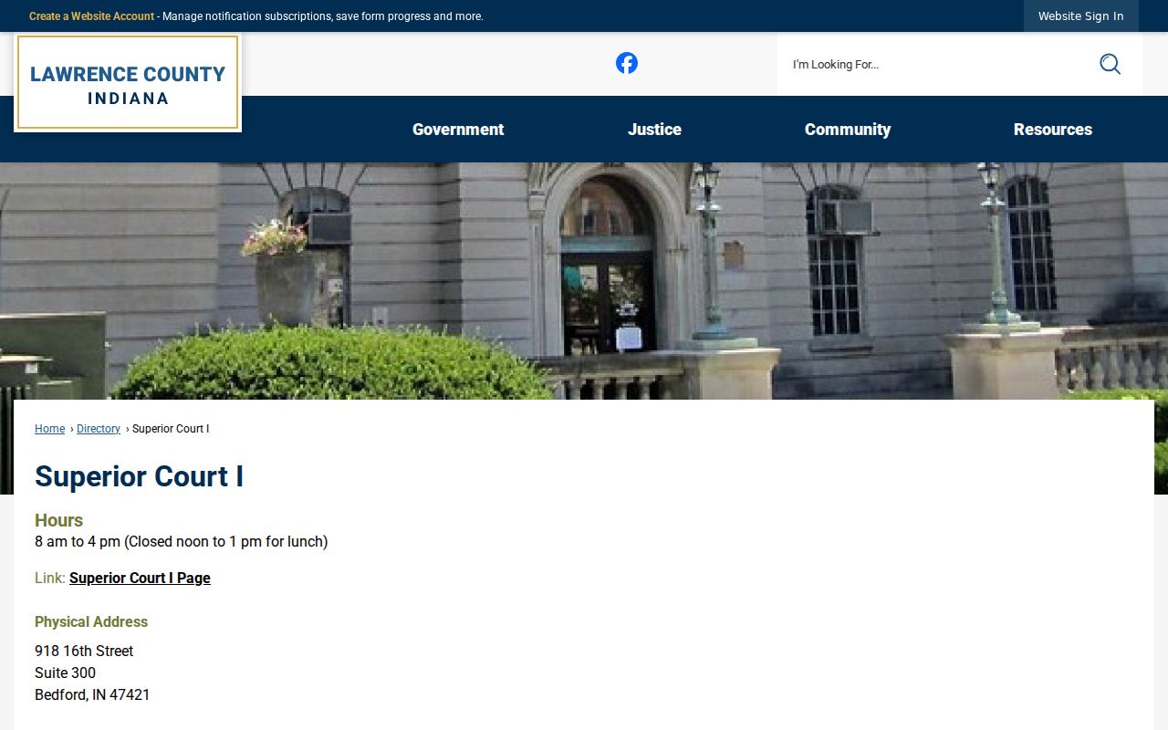 Lawrence County court schedule Superior Court I contact