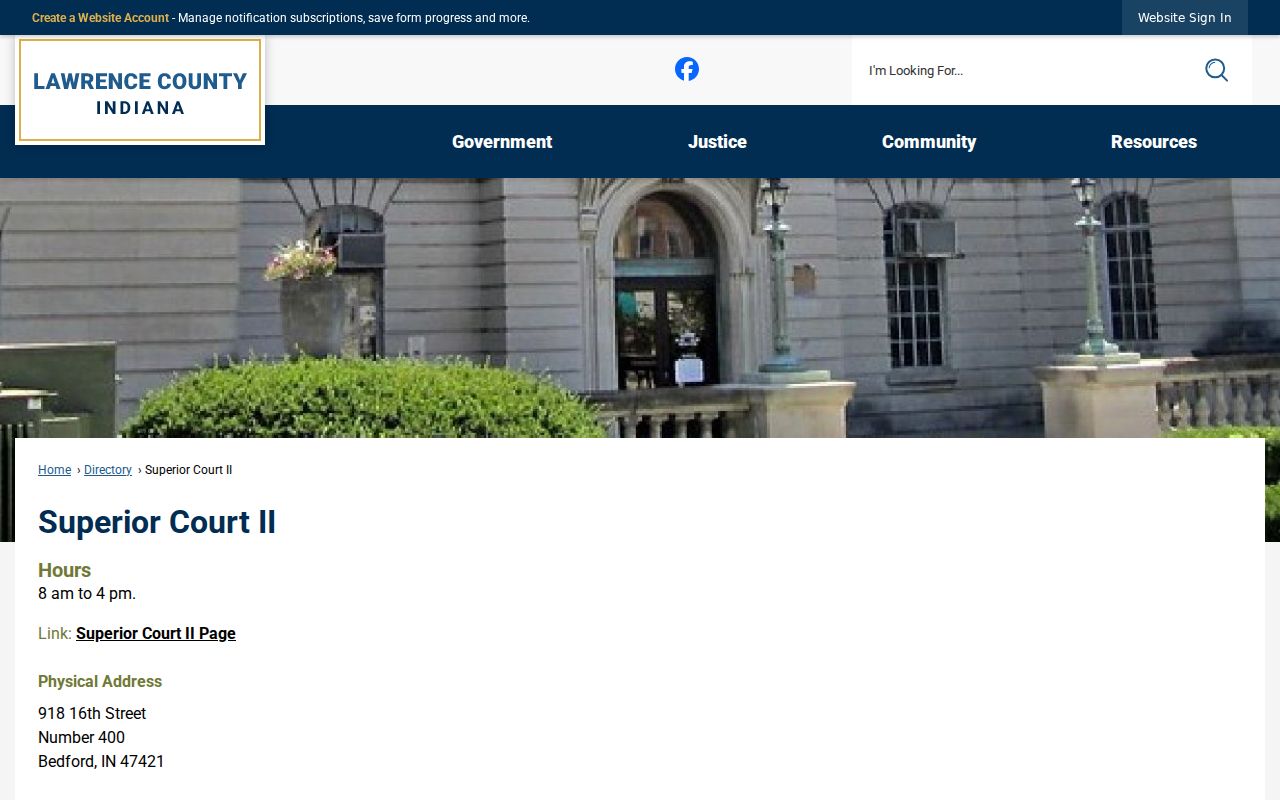 Lawrence County court schedule Superior Court II contact