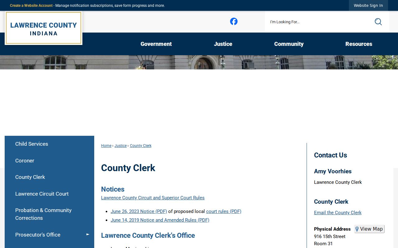 Lawrence County Clerk official court record page
