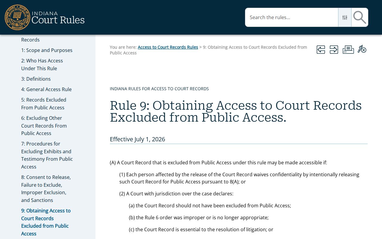 Indiana extraordinary court record access petition procedure